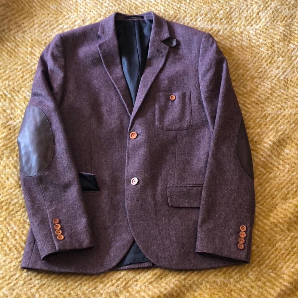 MEN's BLAZER WOOL HERRINGBONE PURPLE